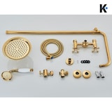 thumbnail of NALA | Vintage Regendusche Set Gold glänzend Edelstahl | Retro Design Duscharmatur Duschsystem | Mischbatterie Dusche komplett mit Handbrause