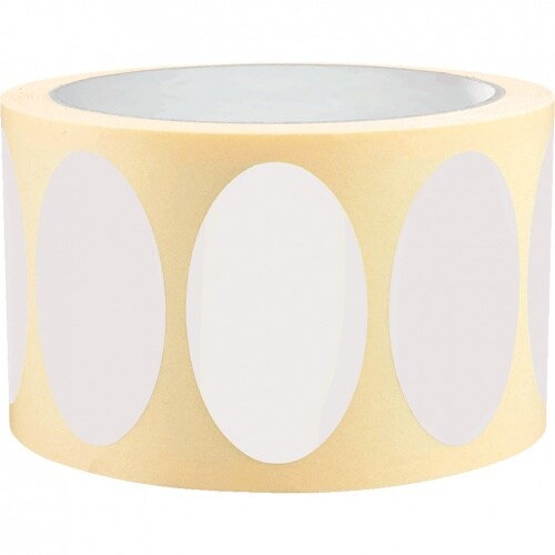 Aufkleber I Etikett, beschriftbar, oval, weiß, Haftpapier, ablösbar, 50x30mm, 500/Rolle