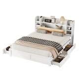 thumbnail of Flachbett 180x200 cm mit Vier Schubladen, Stauraum und Nachttisch – Weiß, Robustes Design aus Kiefernholz und MDF