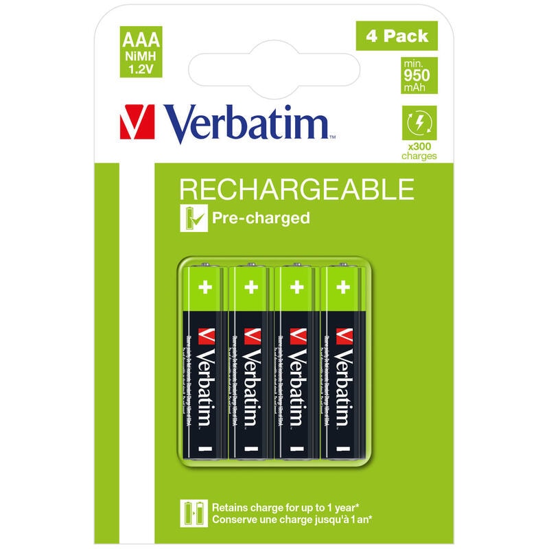 Verbatim Piles Alcalines Rechargeables Aaa - Hr03 - (Pack 4 Unités) (Remplace 49942)