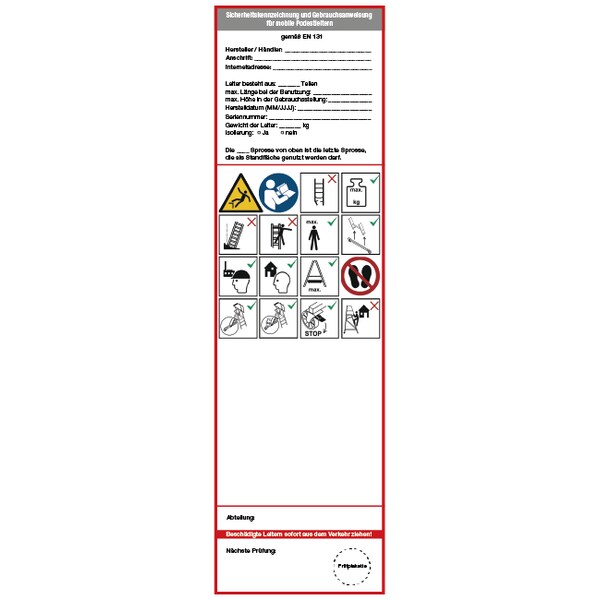 Grundplakette, Mobile Podestleitern, Folie, 225 x 65 mm - gem. EN 131 - 65x225 mm Folie selbstklebend