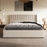 thumbnail of Merax Doppelbett 180x200 Polsterbett aus Leinen mit Lattenrost & Hydraulische Stauraum Beige