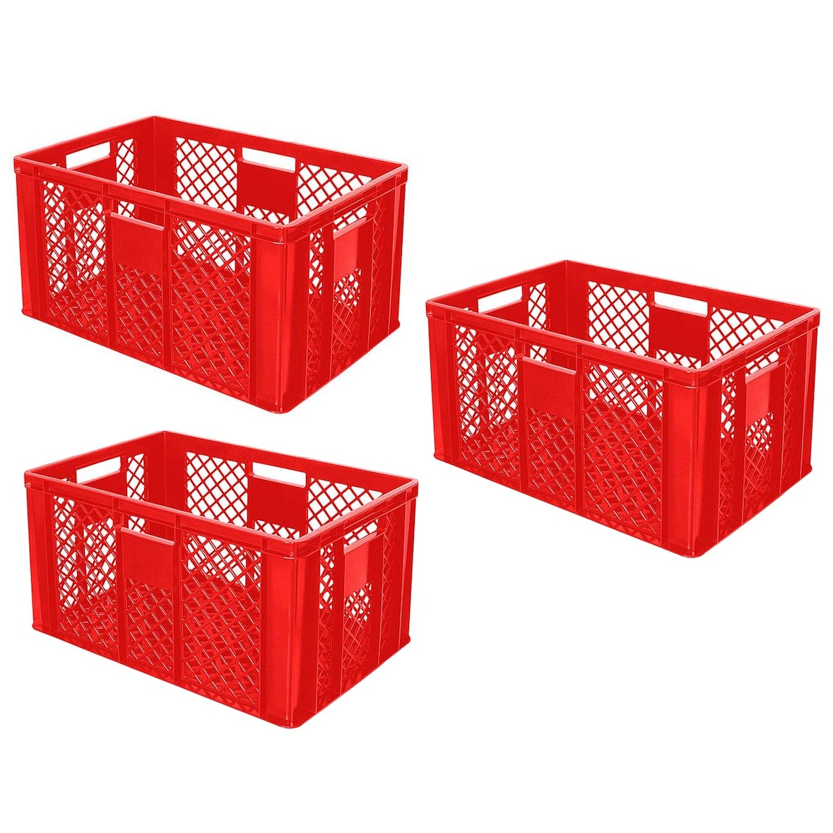 3x Eurobehälter durchbrochen/Stapelkorb, Industriequalität, lebensmittelecht, LxBxH 600 x 400 x 320 mm, rot