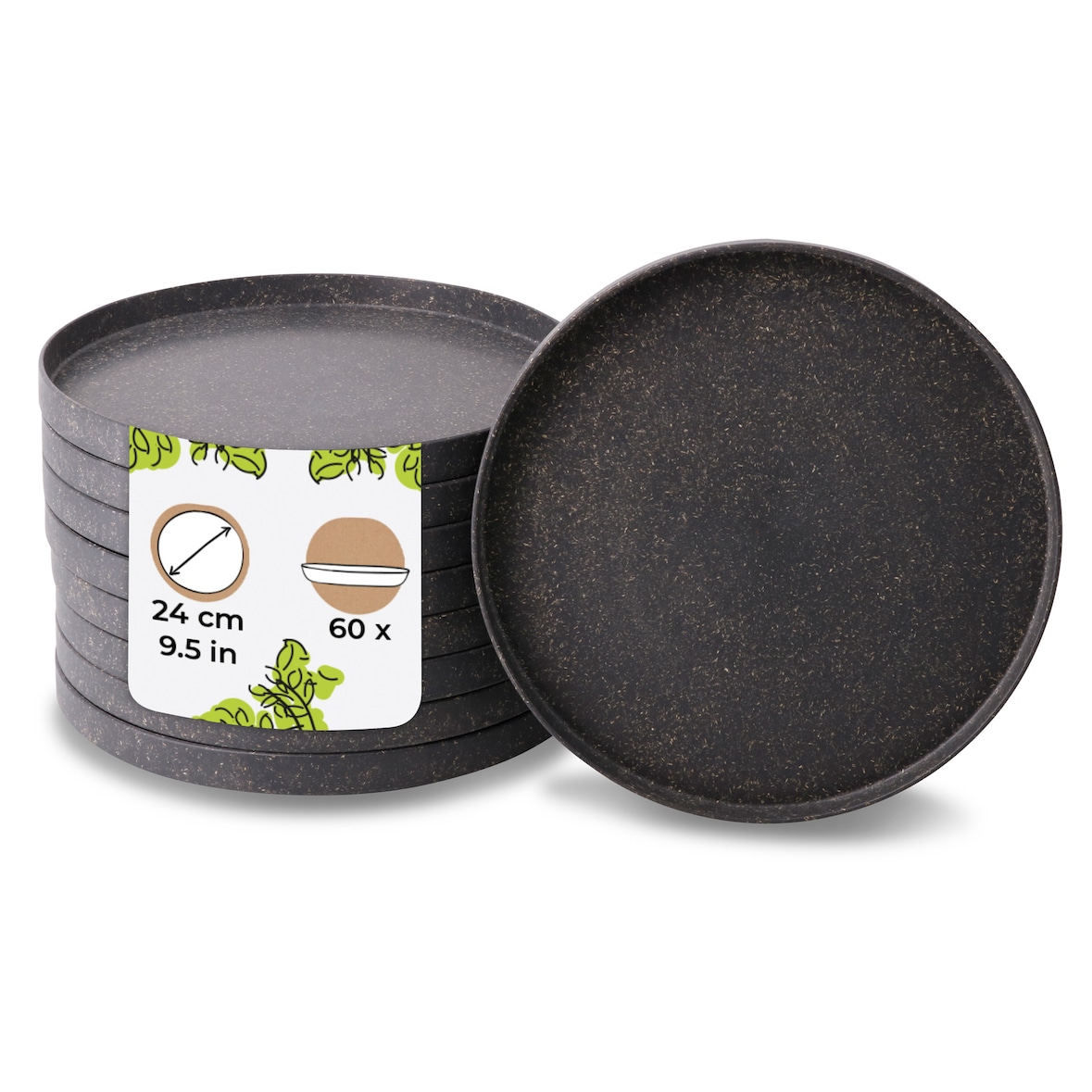 BIOZOYG 60 Stück Mehrwegteller Ø24cm Wiederverwendbar Spülmaschinenfest Mikrowellengeeignet Umweltfreundlich Plastikteller für Restaurants & Catering