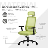 thumbnail of ML-Design Bürostuhl Ergonomisch Grün Mesh Drehstuhl Lendenstütze Kopfstütze Armlehnen Wippfunktion Rollen Chefsessel