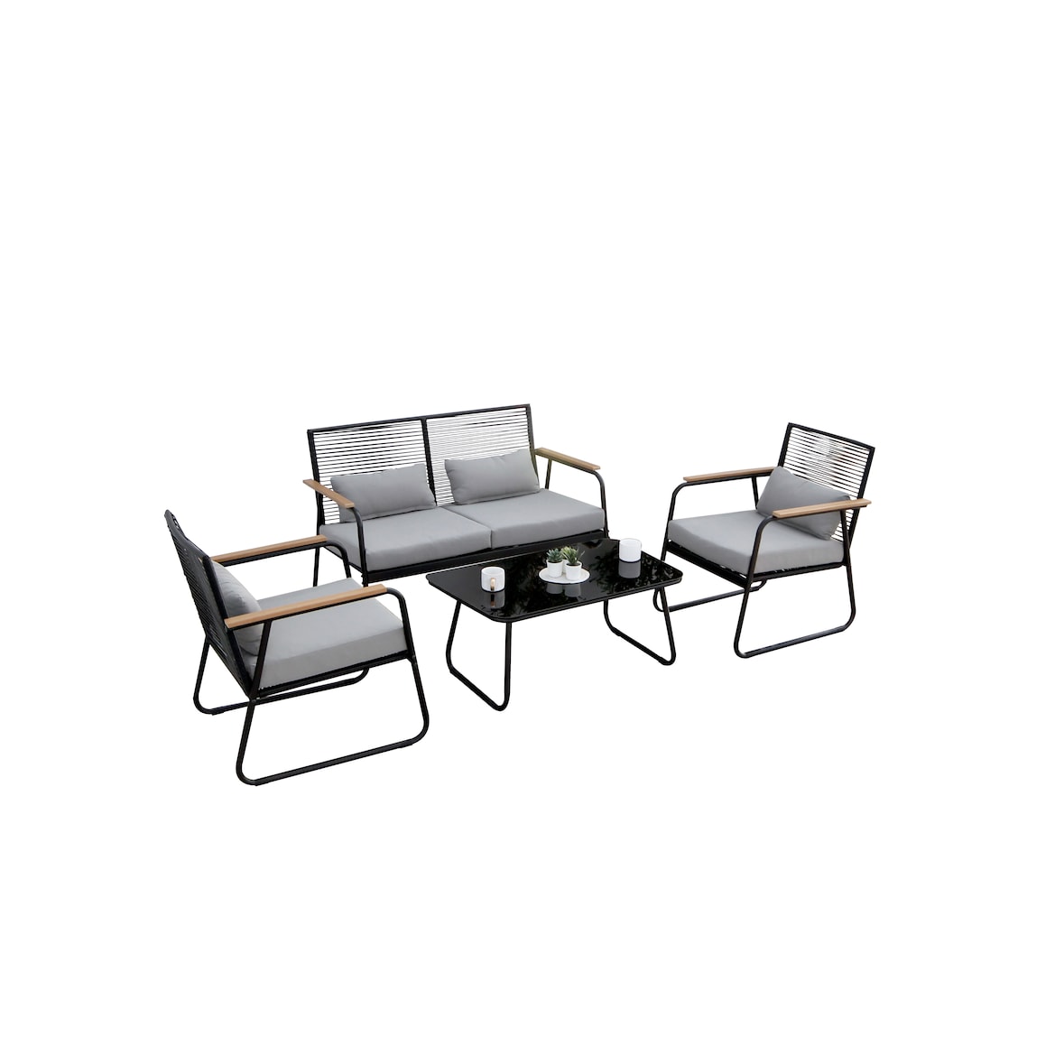 acamp paxos Lounge Set 4-teilig anth/bambus/