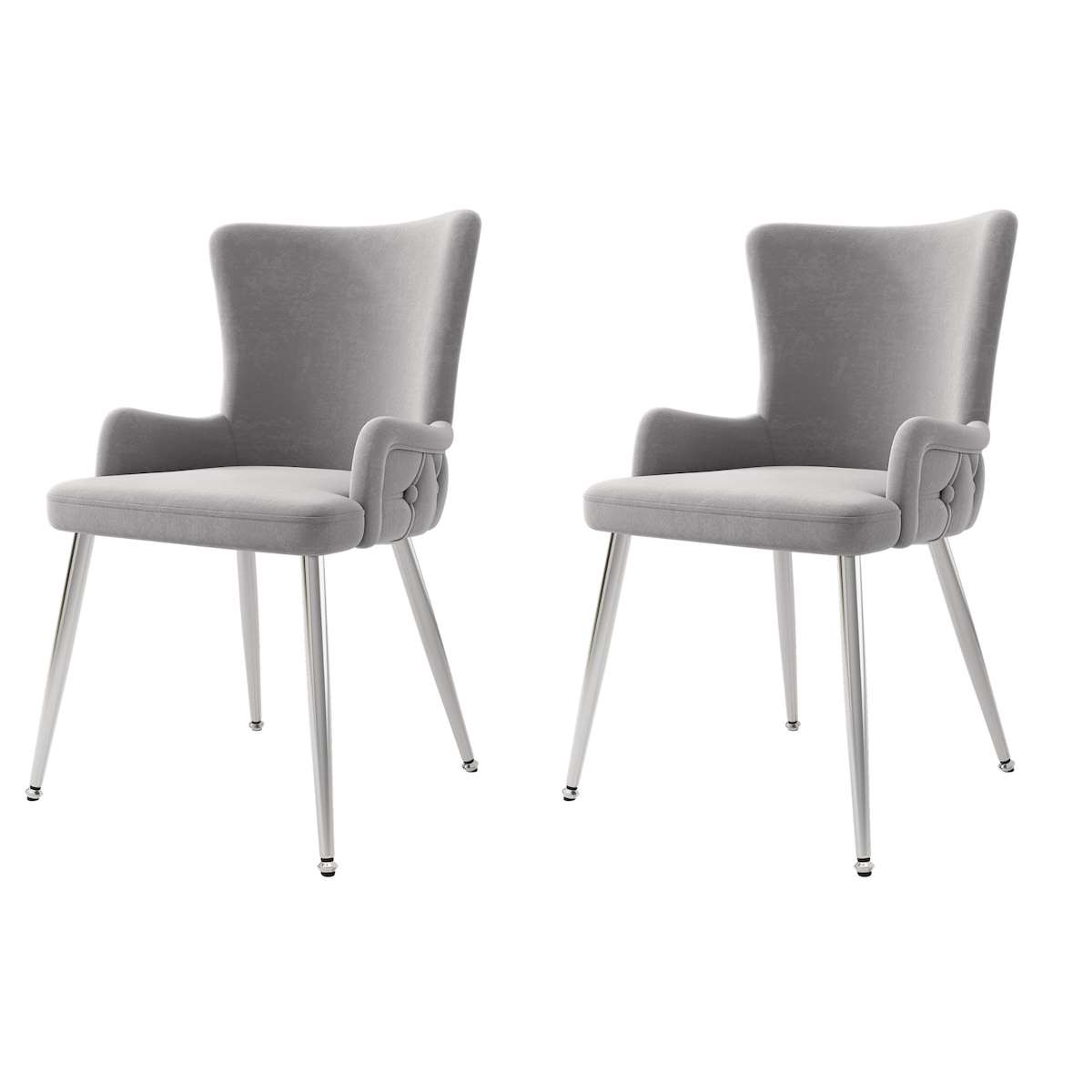 Esszimmerstuhl 2er Set Samt Grau+Silber 85x47x49 cm mit Metallbeinen modern und bequem, vielseitig als Dining und Lounge Stuhl, einfache Montage