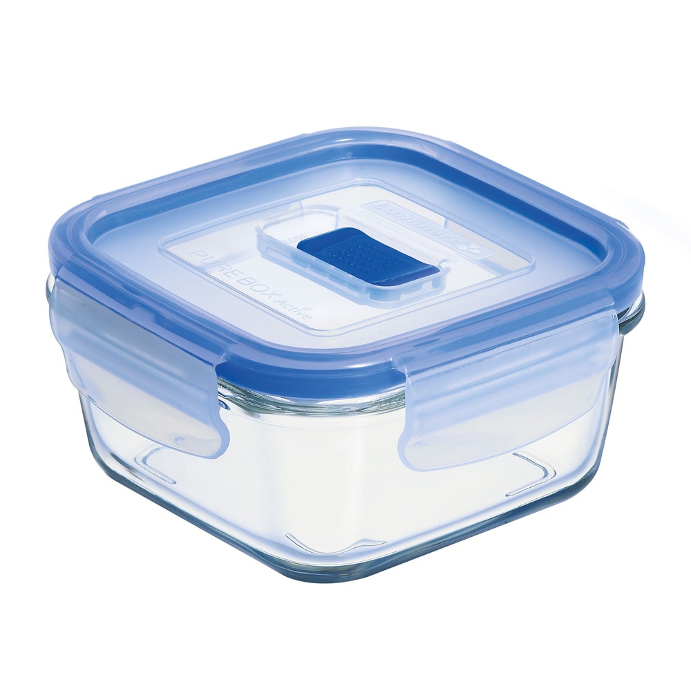 1 x Pure Box Active quadr.38cl m. Dkl. * - Luminarc Transparent (gehärtet) / - blauer PP Deckel m.Ventil