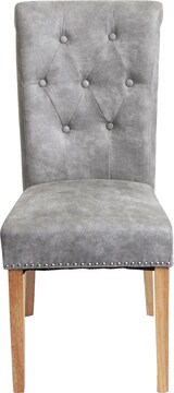 thumbnail of 6er-Set Esszimmerstuhl gepolstert | HxBxT 98x47x62cm | Sitzhöhe 42cm | Nieten | Stoff/Textil | helle Beine | Hellgrau | Stuhl Küchenstuhl