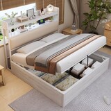 thumbnail of Bettrahmen 180x200 cm mit hydraulischer Hebevorrichtung und USB – Vintage-Design aus Holz und Metall, weiß