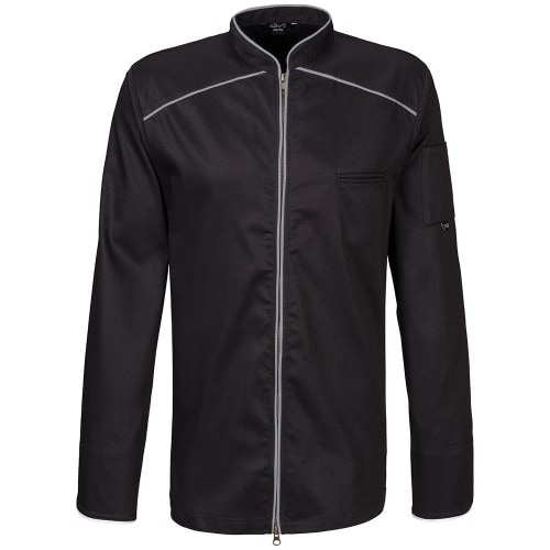 220 - Kochjacke langarm, 2-wege RV, Fb. schwarz mit farbiger Paspel : silbergrau 65% Polyester 35%Baumwolle 220 g/m² XS