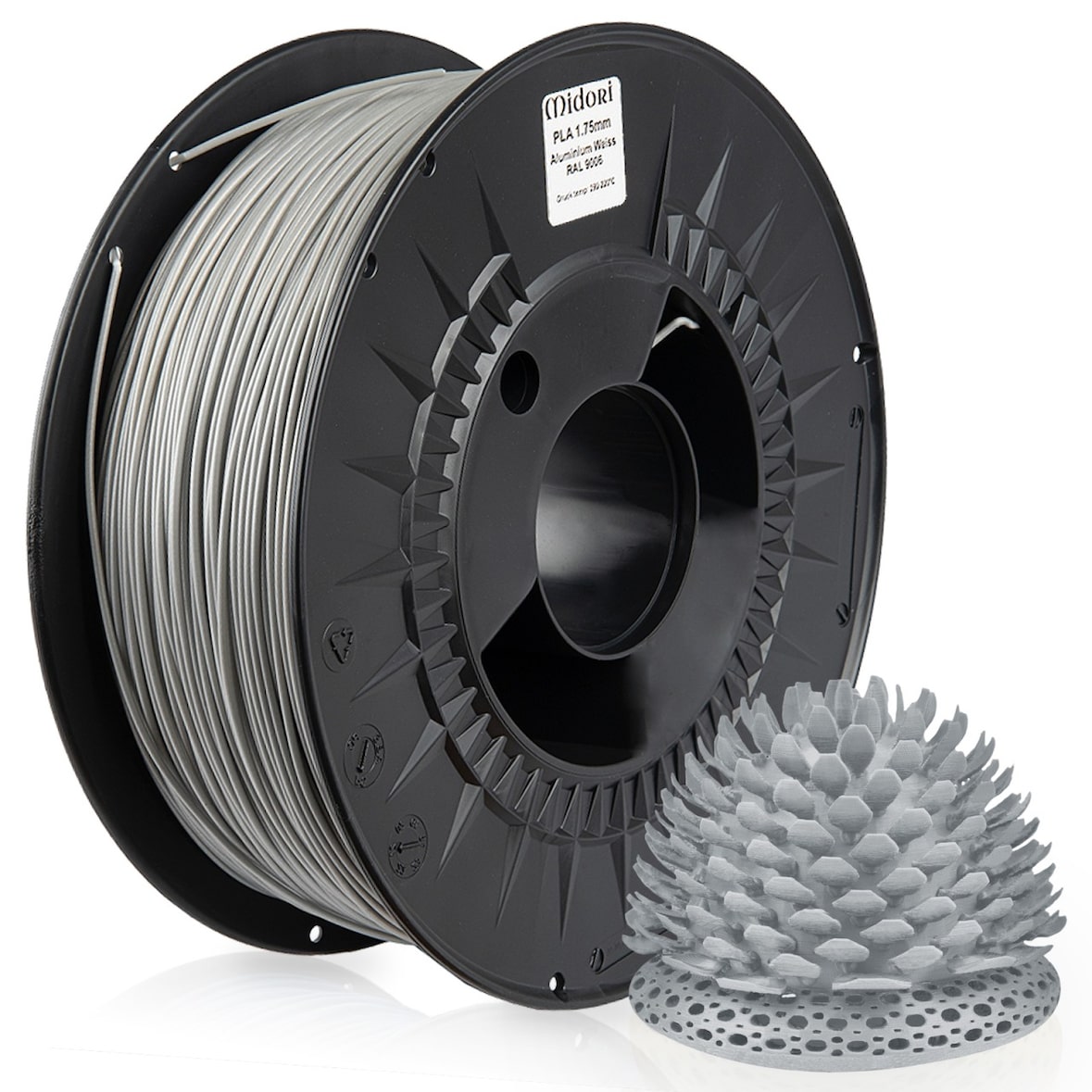 3 x MIDORI® 3D Drucker 1,75mm PLA Filament 1kg Spule Rolle Premium Aluminium Weiß RAL9006