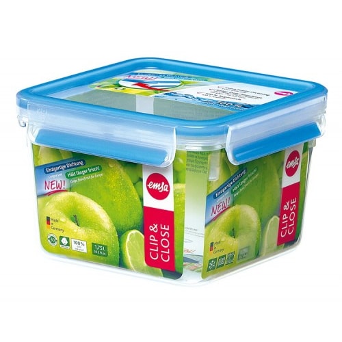 4x Emsa CLIP & CLOSE Frischhaltedose 1,75 Liter quadratisch - 100 % dicht - LxBxH: 167x167x111 mm
