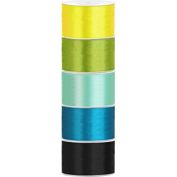 Satin Geschenkband 38mm 5 Farben je 25m lang gelb grün türkis mint schwarz Schleifenband Geschenkverpackung Geburtstag Hochzeit Weihnachten