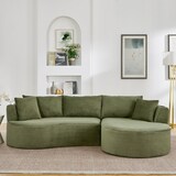thumbnail of Merax Sofa set, 2-Sitzer + Linke Chaiselongue, mit Getränkehalter & Kissen, Bogenförmiges Design, Cordstoff, Grün