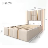 thumbnail of Merax Polsterbett USB Type C Ladefunktion APP-Control LED Einzelbett 90×200 Stauraumbetten Bettgestell, Lattenrost aus Holz, Beige Leinen