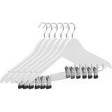 thumbnail of Percha de Madera con Pinzas de Metal | Color Blanco| Diseño Elegante | Gancho de Acero Inoxidable Giratorio | Pack de 12 Unidades de 45cm