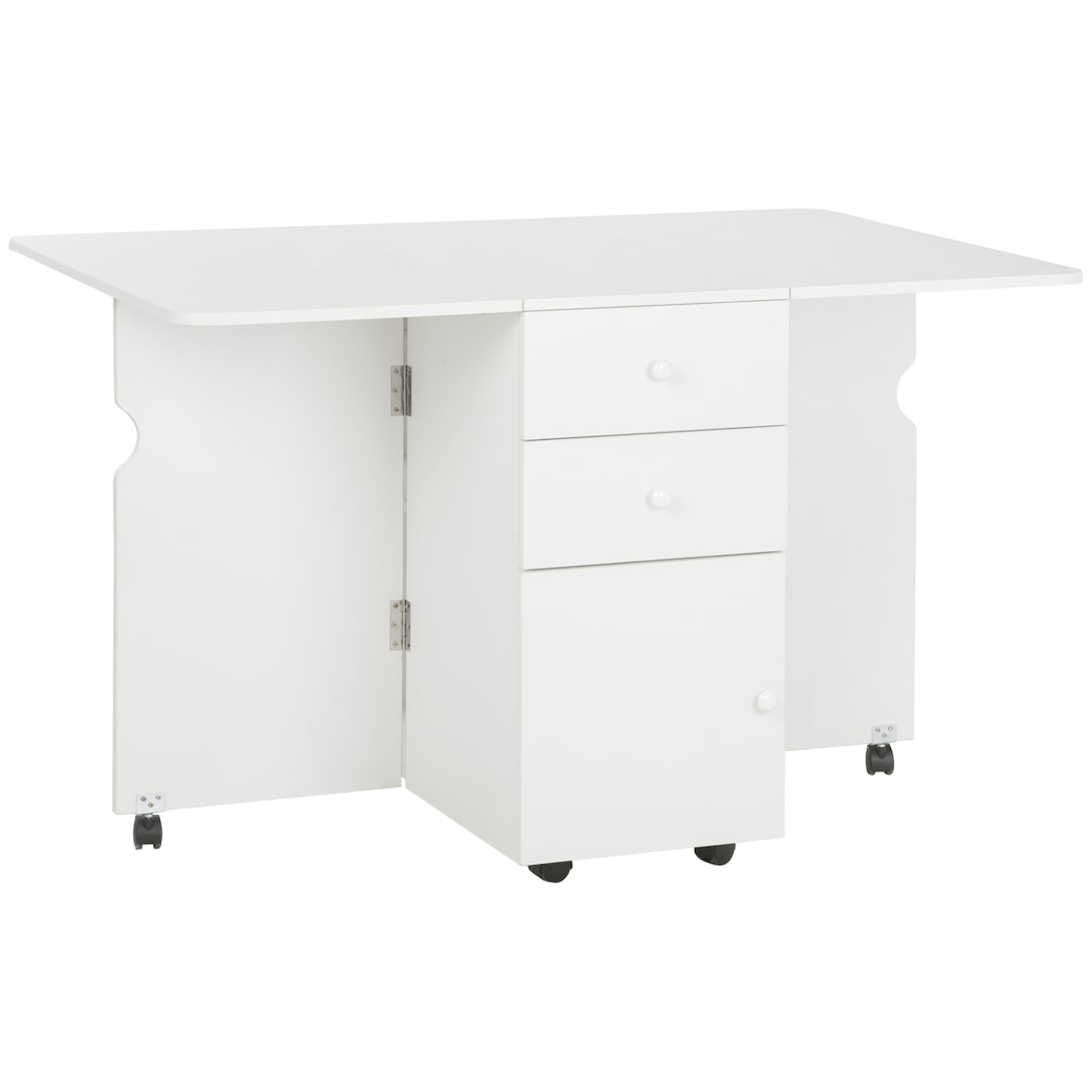 HOMCOM mesa de comedor plegable mesa de cocina extensible alas abatibles con ruedas y cajones de almacenamiento de estilo moderno 120x80x75 cm blanco