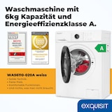 thumbnail of Exquisit Waschmaschine 6kg, Energieeffizienzklasse A, max. 1000 U/min, ECO 40-60, Höhenverstellbare Füße, 16 Waschprogramme, WA56110-020A weiss