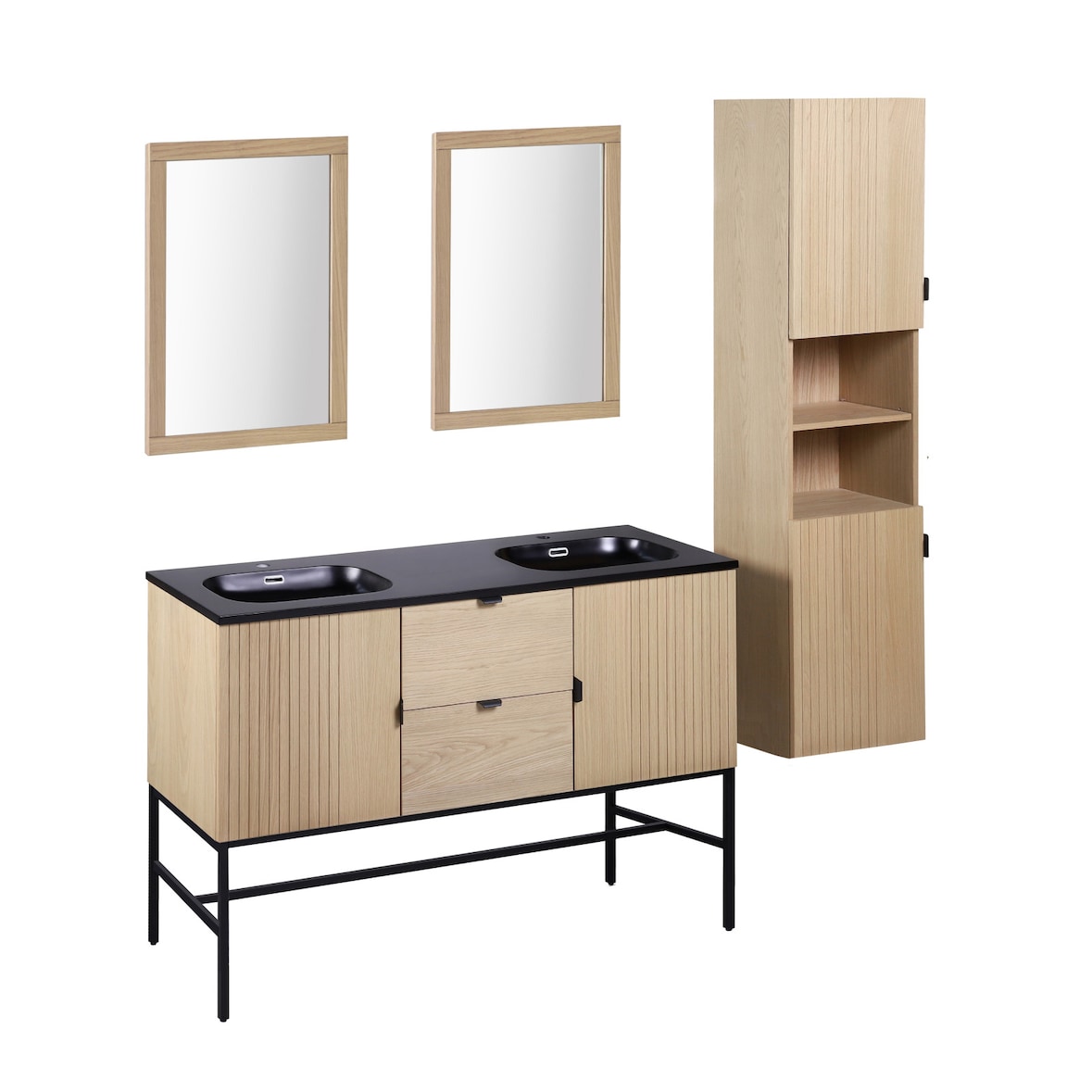 Meuble double 140cm STUDIO +vasque + miroir + colonne