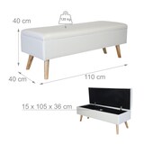 thumbnail of Relaxdays Sitzbank mit Stauraum, HxBxT: 40 x 110 x 40 cm, Leinenoptik, Holzfüße, gepolstert, Schlafzimmer, Flur, weiß