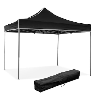Gazebo dobrável preto 3 x 3 revestido em PVC impermeável