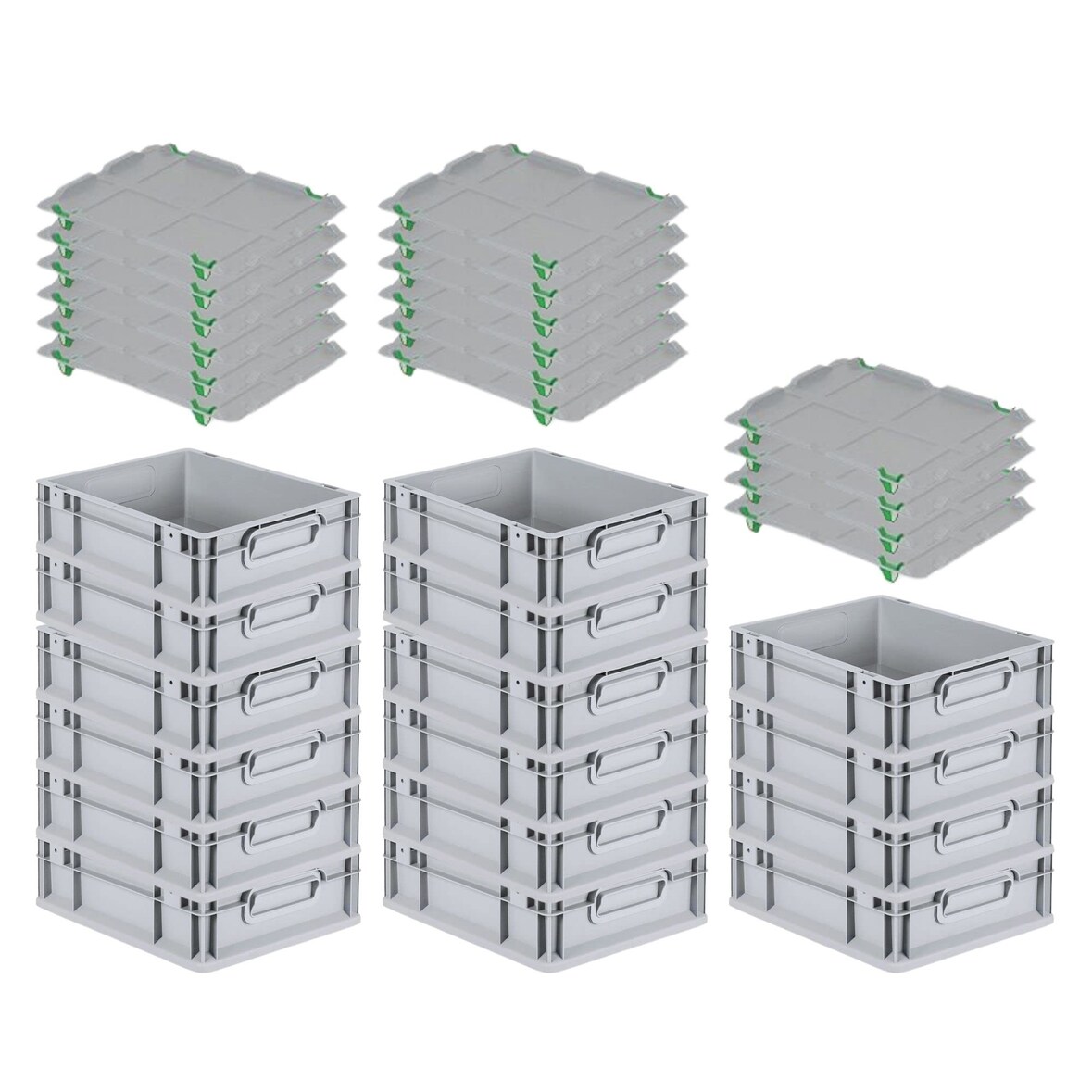 PROREGAL SuperSparSet 16x Eurobox NextGen Economy mit Auflagedeckel & 4x Verschlüsse Grün, Griffe zu, HxBxT 12x30x40cm, 11L, Eurobehälter, Box