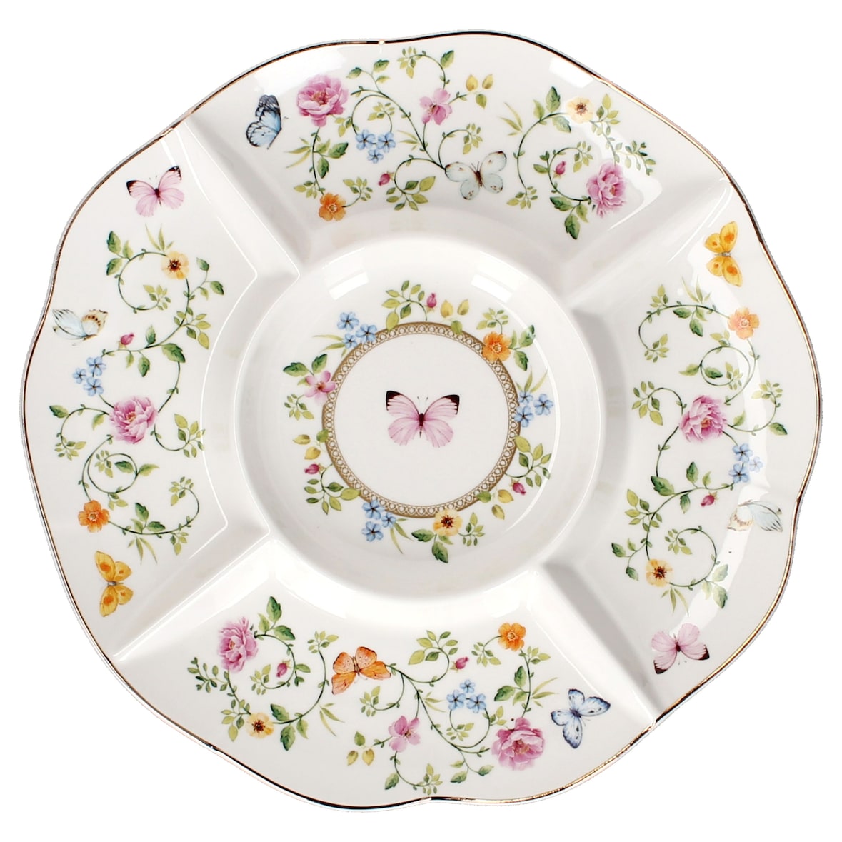 Dancing Butterflies Servierplatte Porzellan Ø 25,5 cm floral rund Schmetterling