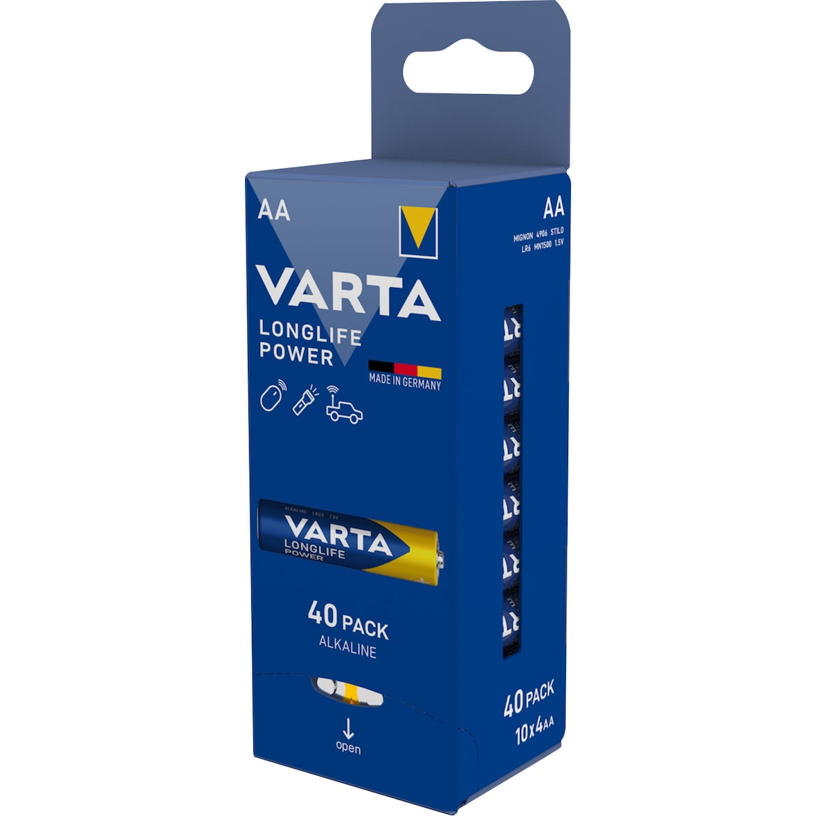 Varta Batterie Alkaline, Mignon, AA, LR06, 1.5V Longlife Power, Retail Box (40-Pack)