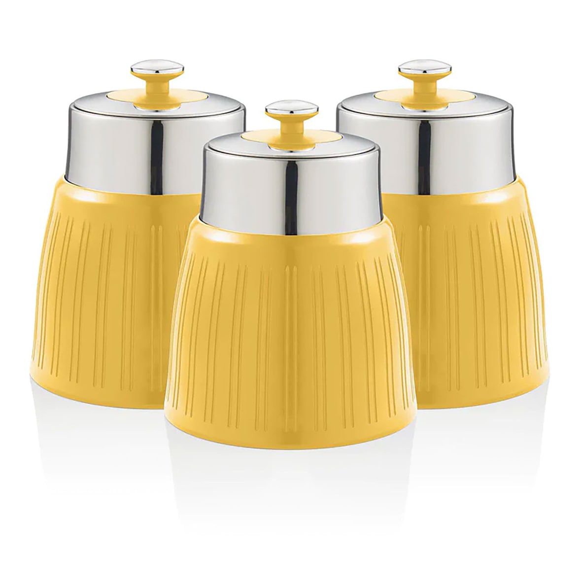 SWAN SWKA1024YELN Retro Set di 3 Barattoli cucina da 1,2 L, Ermetico Té, Spezie, Design Vintage, Giallo