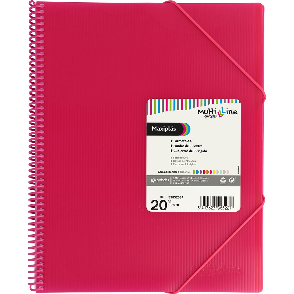 Carpeta 20 fundas con espiral A4 Maxiplás Multiline Fucsia