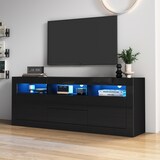 thumbnail of Hochglanz-TV-Schrank 160x35x60 cm mit LED-Beleuchtung, 3 offenen Fächern, 2 Türen, 2 Schubladen in Schwarz