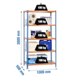 thumbnail of SimonRack Rayonnage métallique, 2000x1000x500 mm, 5 niveaux, tablette métallique, 180 kg au point de flexion, Bleu/Orange/Galvanisé - Simonclick