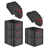 thumbnail of PROREGAL SuperSparSet 5x Eurobox NextGen Color mit Scharnierdeckel & Verschlüssen, HxBxT 22x30x40cm, 20L, Schwarz, Griffe rot zu, Eurobehälter