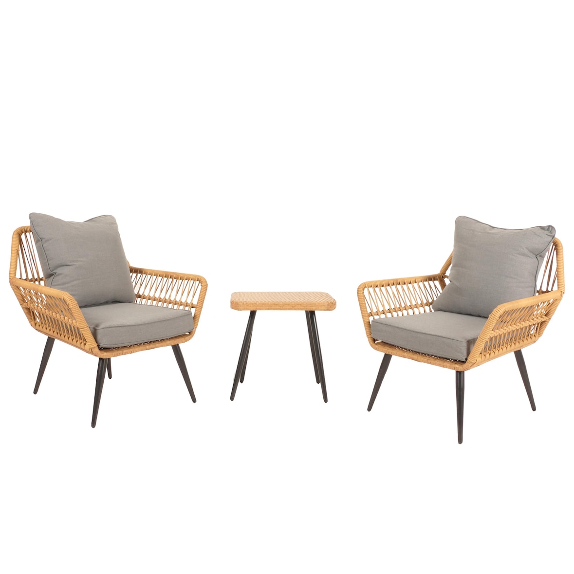 Poly-Rattan Garnitur HWC-N34, Balkon-Set Gartengarnitur Sitzgruppe Stuhl Beistelltisch ~ dunkelgrau