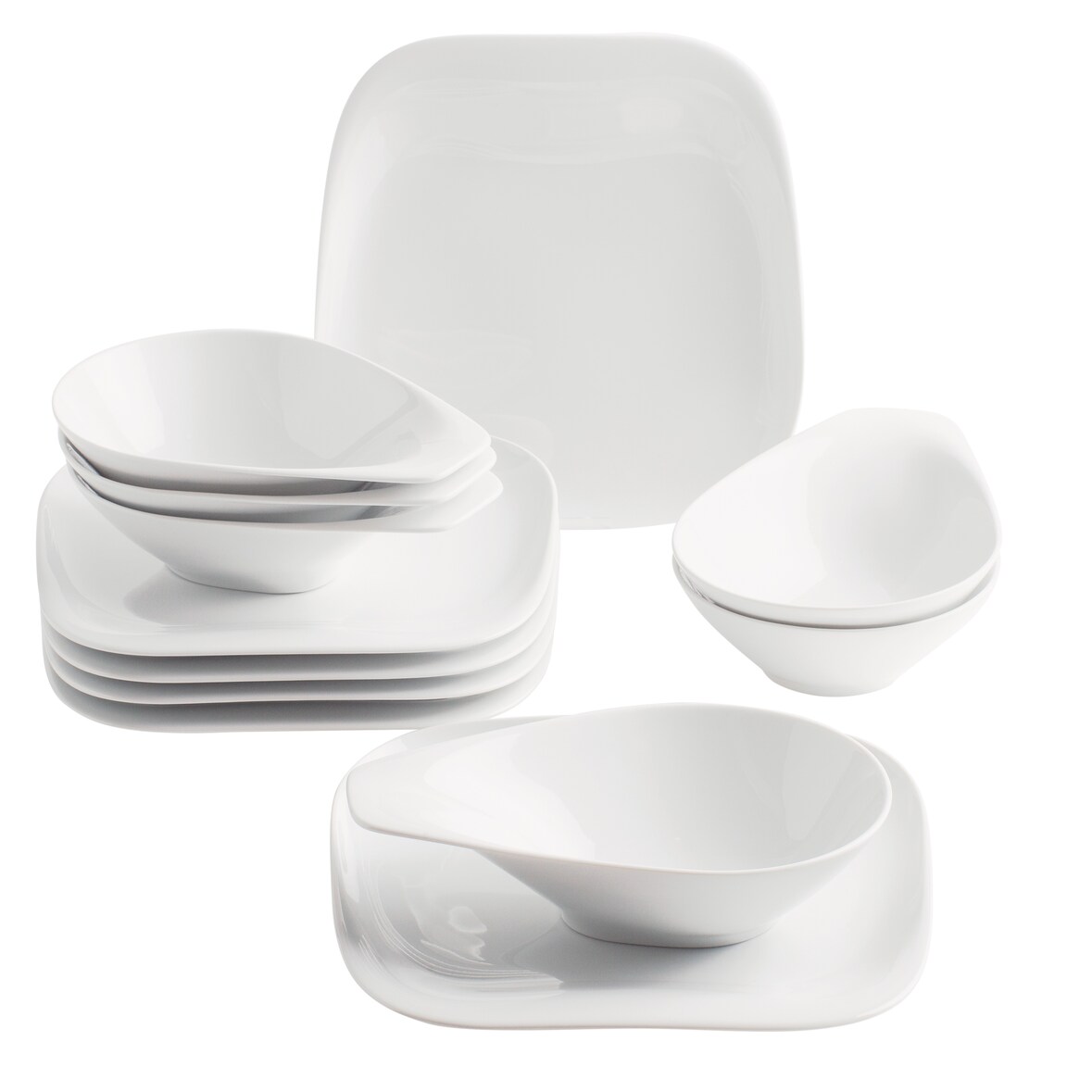 KAHLA 150625A90015C Elixyr Tafelservice 12tlg. |eckiges Geschirrset füt 6 Personen aus Porzellan