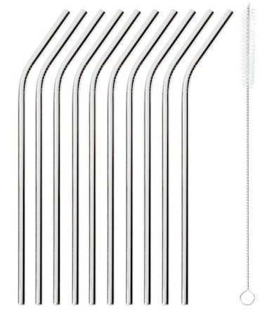 METRO Professional Cannuccia riutilizzabile, acciaio inox, Ø 6 mm x 21 cm, piegata, lavabile in lavastoviglie, 10 pezzi