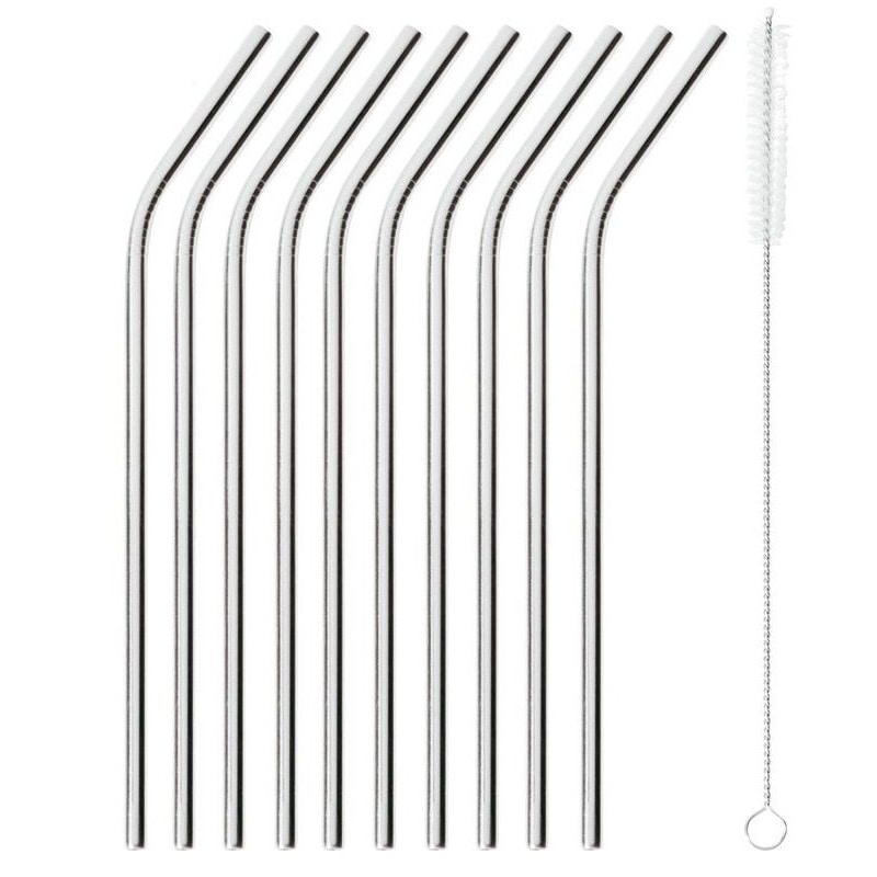 METRO Professional Cannuccia riutilizzabile, acciaio inox, Ø 6 mm x 21 cm, piegata, lavabile in lavastoviglie, 10 pezzi