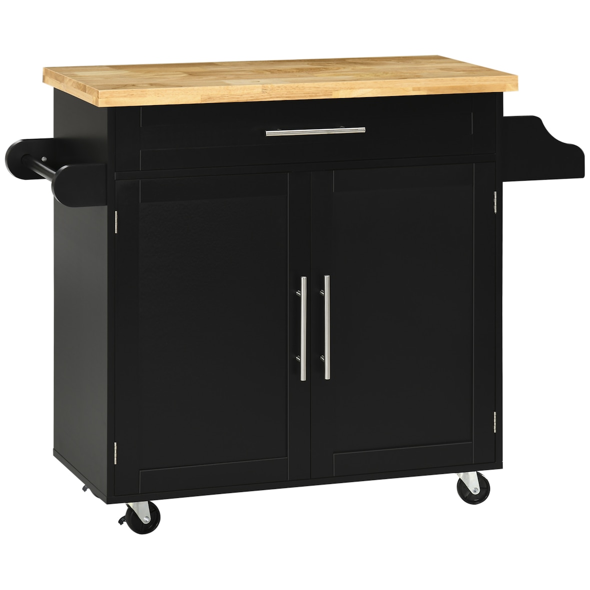 Küchenwagen Servierwagen Schwarz 109x40x89 cm mit Arbeitsplatte Schublade Schrank Gewürzregal Handtuchhalter Rollen und verstellbarem Regal