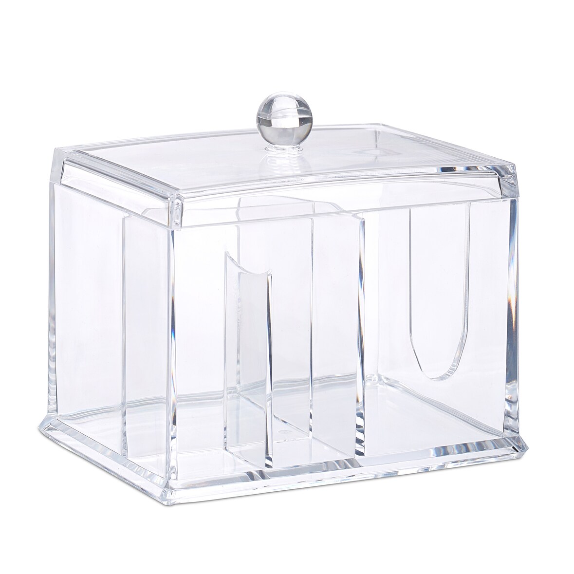 Relaxdays Wattestäbchen Aufbewahrung, Acryl, Box mit Deckel, großer Ohrstäbchen Spender Bad & Schminktisch, transparent
