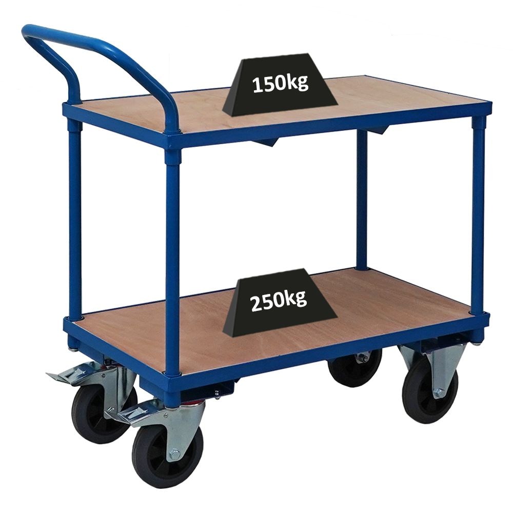 PROREGAL Chariot à plateaux Pro avec 2 plateaux | HxLxP 95x50x97cm | Capacité de charge 400kg | Bleu