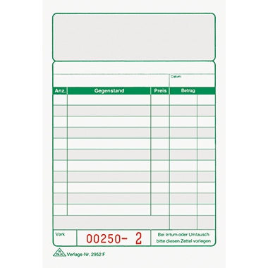 RNK Kassenblock 2952F 100x150mm 2x50Blatt