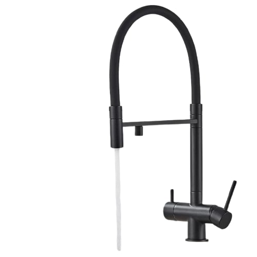 KLARWERK® Lana | Flex 3-Wege Armatur Edelstahl Schwarz matt|Filter Trinkwasser Wasserhahn Küche | Osmose Sprudel Mischbatterie U-Auslauf 3 Anschlüsse