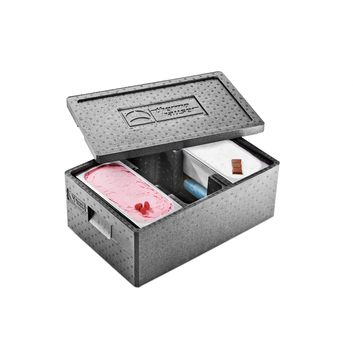 EPP-Thermobox ijs, zwart, 1.000 g, met deksel, 59,5 x 39,5 x 26,6 cm