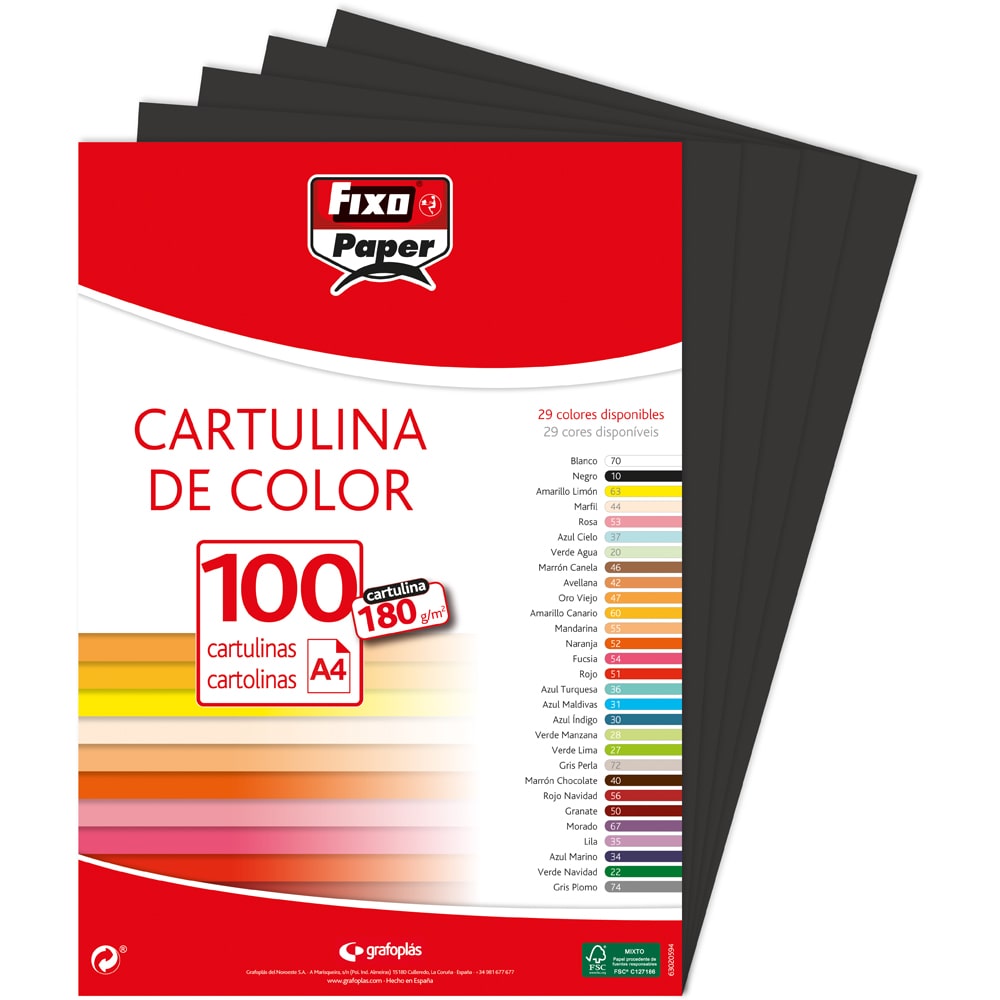 Paquete 100 Cartulinas 180g. A4 Negro