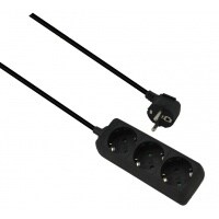 Helos Steckdosenleiste CLASSIC, 3-fach, schwarz, 3,0m, ohne Schalter