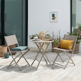 thumbnail of Ensemble pliable pour balcon avec table ronde Ø60 en métal peint et 2 chaises en textilène, gain de place pour terrasse et véranda - NEMO&LILIA Sable