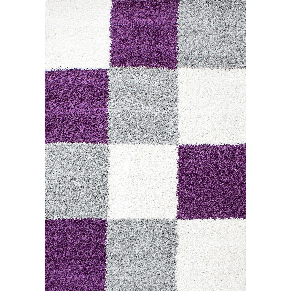 Teppich Schlafzimmer Hochflor Karo Samtweich Waschbar Strapazierfähig Wohnzimmer Pflegeleicht Violett 80x150 cm – RHEIN von Kadima Design