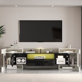 thumbnail of TV Lowboard 200x35x60 cm mit LED Beleuchtung 6 Türen 2 Schubladen Weiß+Schwarz Hochglanz MDF moderner Stauraum fürs Wohnzimmer