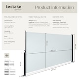 thumbnail of tectake toldo lateral enrollable impermeable acero recubierto gris 300x9x180 cm protección viento lluvia